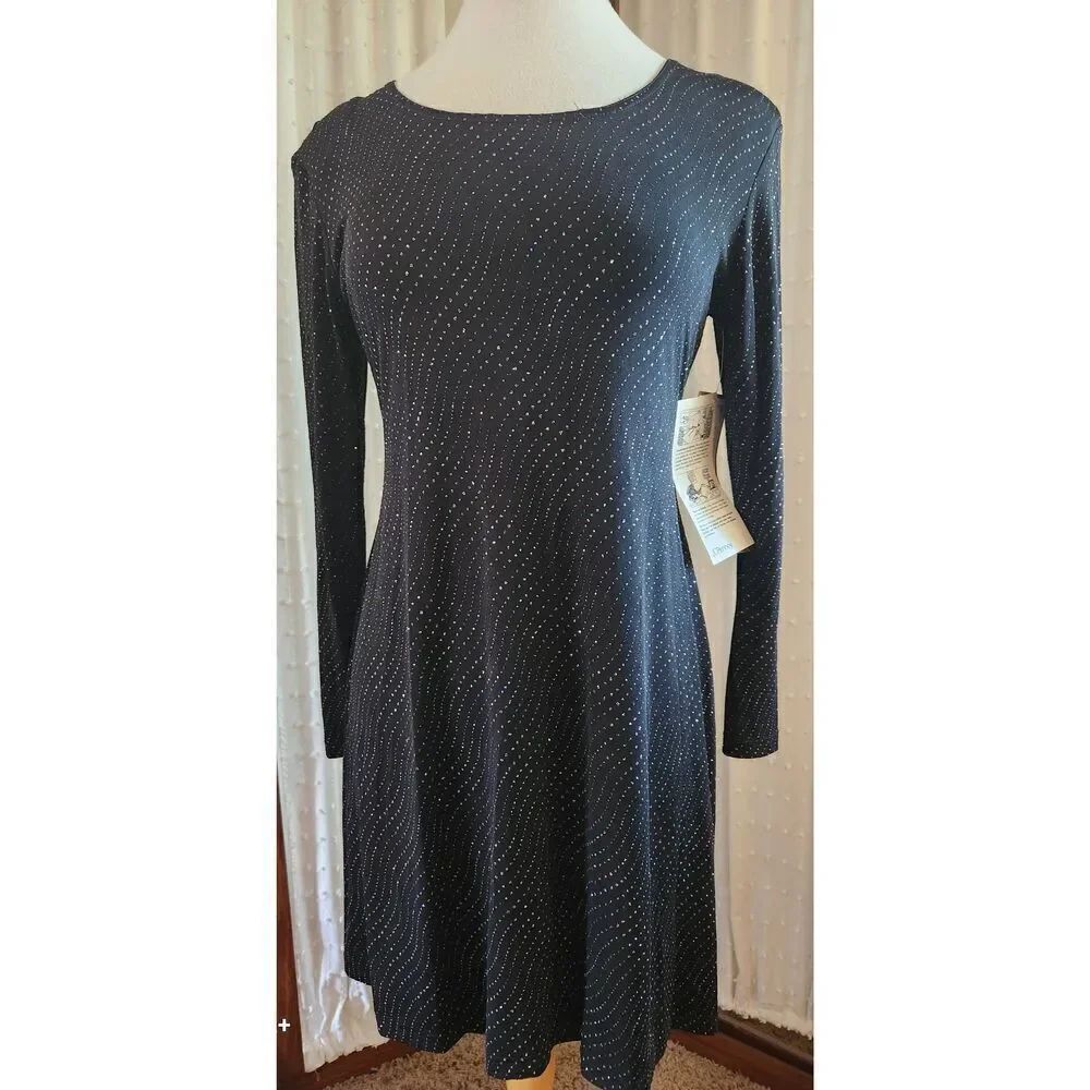 D24 Scarlet Black Midi Evening Cocktail Dress w All Over Colorful sparkles NWT